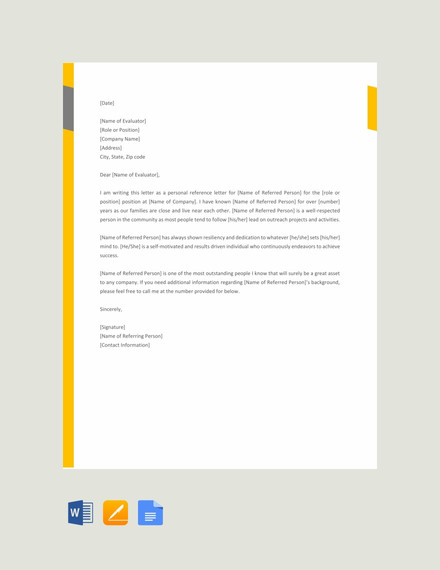 personal reference letter template