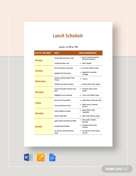 lunch schedule template