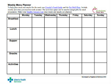 weekly menu planner template