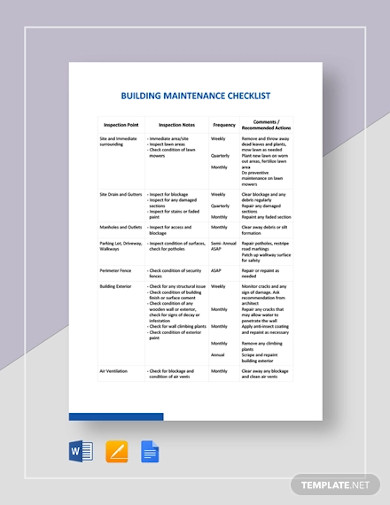 building maintenance checklist template