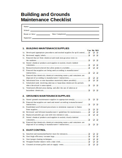 building and grounds maintenance checklist