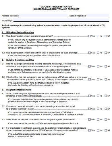 monitoring and maintenance checklist template