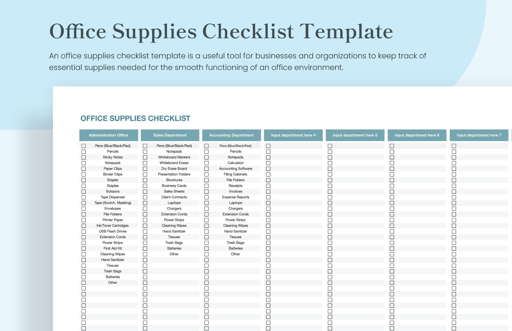 office supplies checklist template