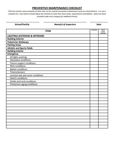 preventative maintenance checklist template