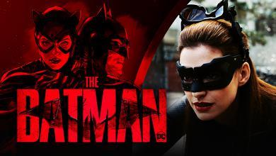 Catwoman and Batman from the comics, The Batman logo, Anne Hathaway as Catwoman