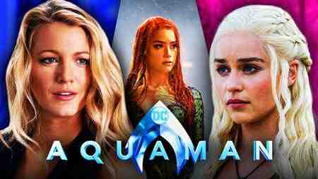 Amber Heard as Mera, Emilia Clarke, Blake Lively, Aquaman logo