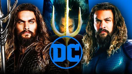 Jason Momoa as Aquaman in Justice League, Jason Momoa as Aquaman in Aquaman 2, DC logo