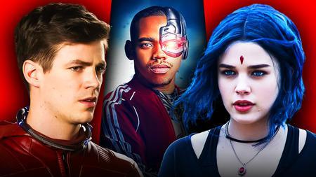 Grant Gustin as The Flash, Joivan Wade as Cyborg, Teagan Croft as Raven