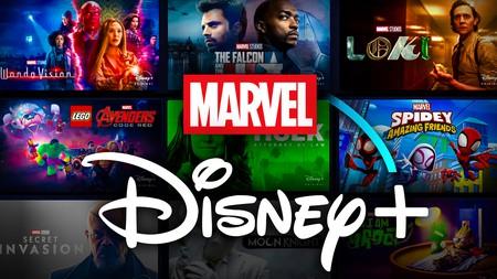 Disney Plus logo, Marvel logo, marvel shows in background