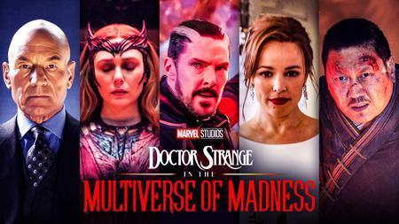 Benedict Cumberbatch as Doctor Strange, Scarlet Witch, Charles Xavier, Doctor Strange 2 logo