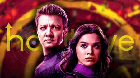 Hawkeye and Kate Bishop in front of the Hawkeye Disney+ series logo