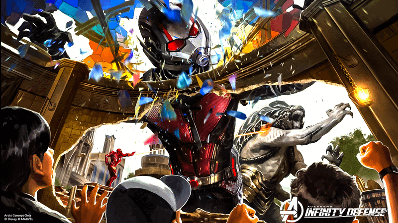 Disney's Avengers Infinity Defense concept art featuring Ant-Man and Iron Man