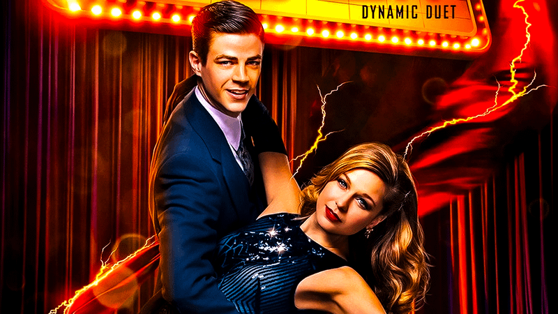 Melissa Benoist as Supergirl and Grant Gustin as The Flash on Duet promo poster