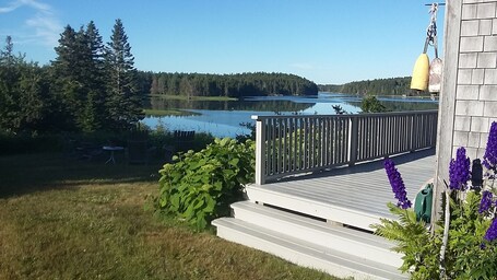 cottage entrance.the cove always changing laid out before the cottage 
