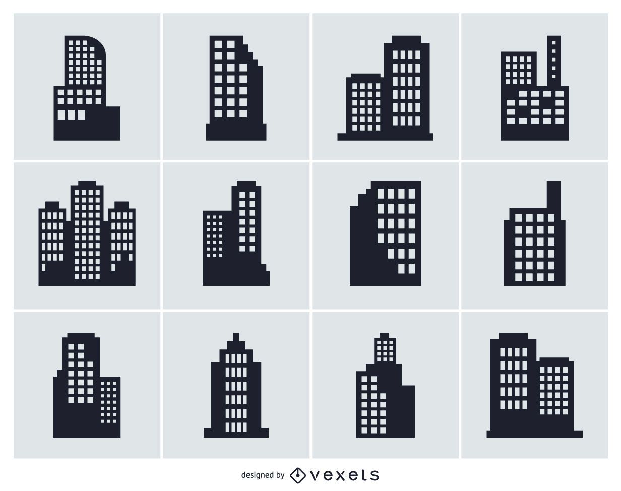 City building isolated silhouette collection