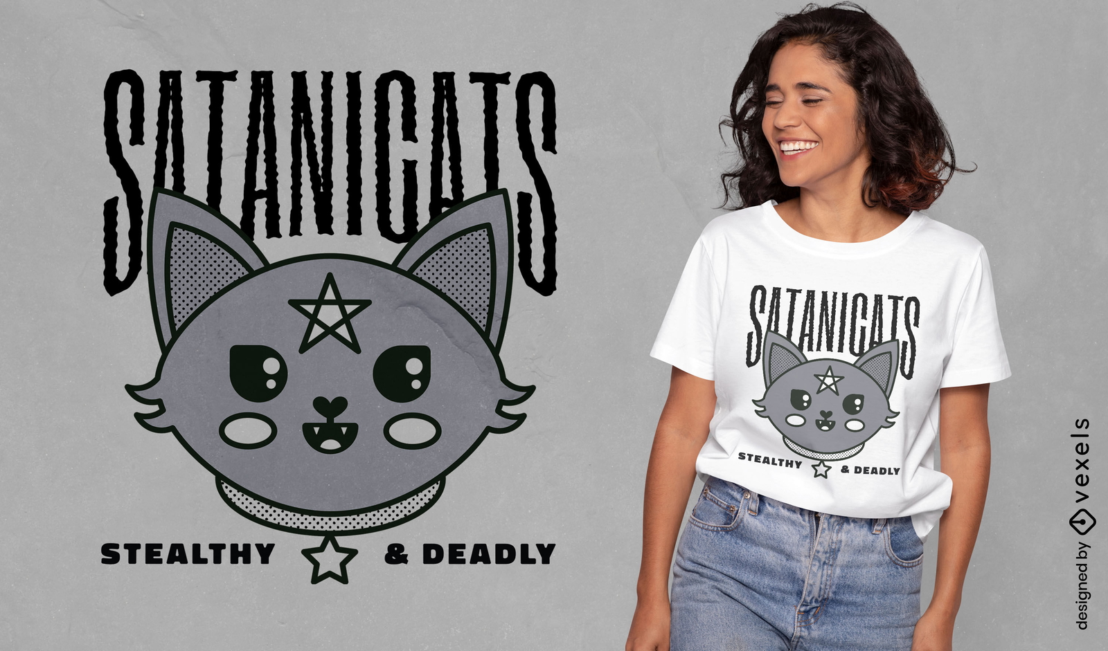 Hexen-T-Shirt Design der satanischen Katze moderner