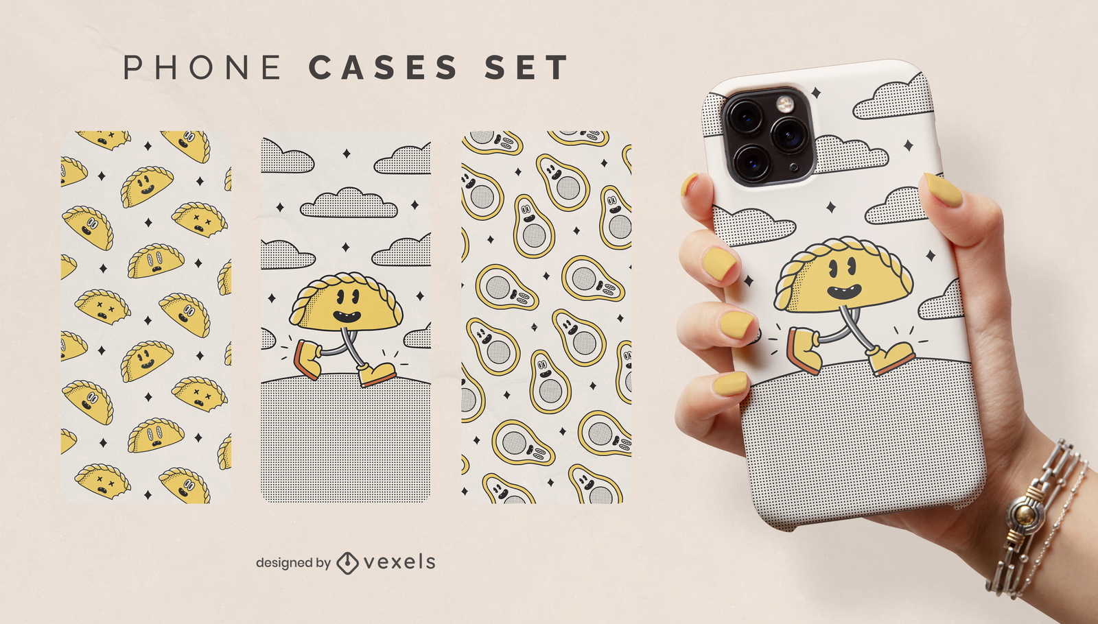 Retro food cartoon phone cases set