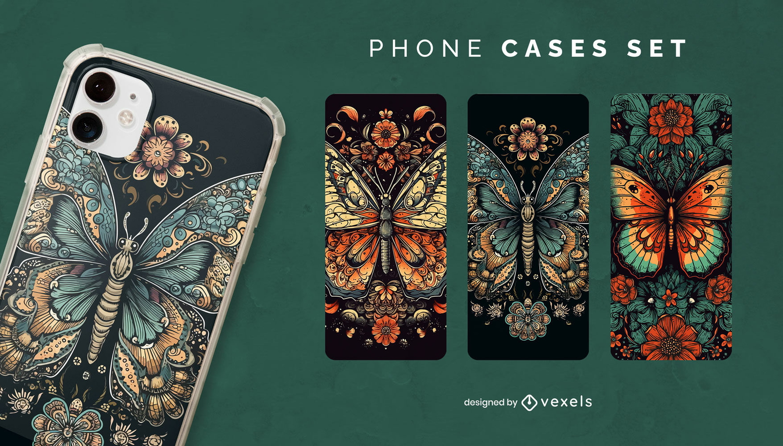 Vintage butterflies phone cases set