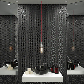 Hex Black Mosaic Tile Sheet - 301 x 297mm Large Image