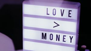 Preview wallpaper love, money, words, sign, light