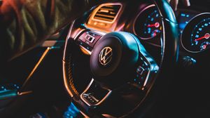 Preview wallpaper volkswagen, car, steering wheel, hand, salon