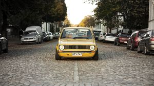 Preview wallpaper volkswagen, golf, mk1, yellow, front view