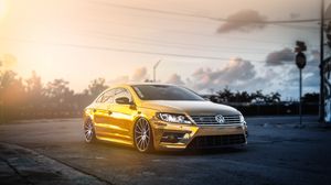 Preview wallpaper volkswagen, passat, cc, golden, mist