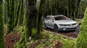 Preview wallpaper volkswagen, passat, side view, moss, forest