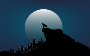 Preview wallpaper wolf, rock, moon, vector, art, dark