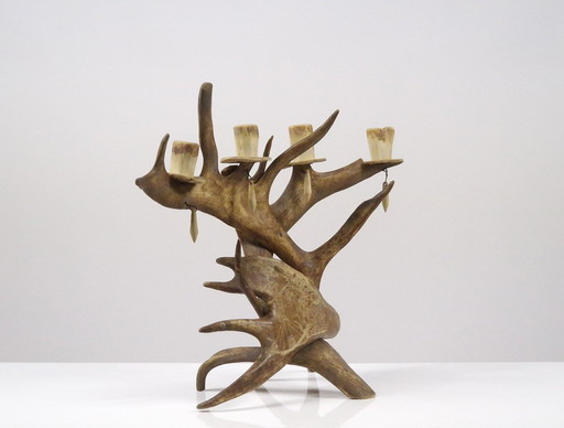 Traditional Scandinavian Reindeer Wood Candlestick