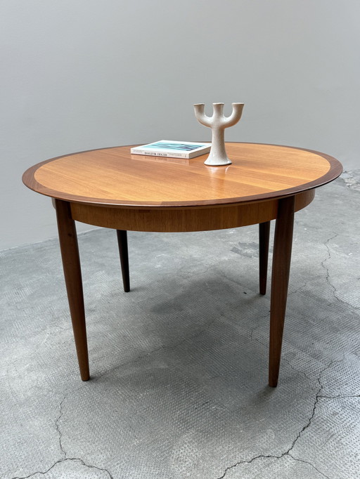 Lübke Teak Dining Table Round Extendable 112-160Cm Swiss Edge, Germany 1960Er