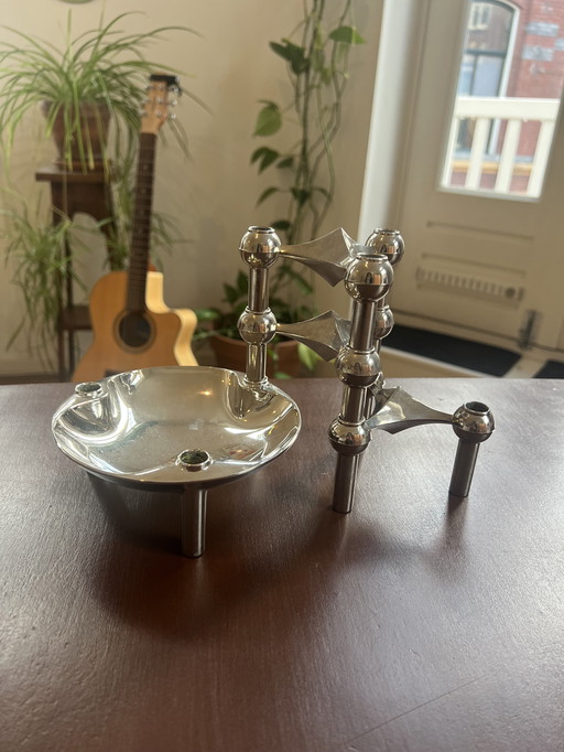 3 Stoff Nail Modular Candle Holders With Bowl | Chrome