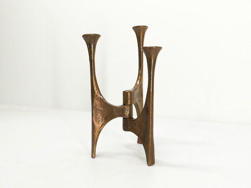 Brutalist Bronze Tripod Candlestick Michael Harjes 1960