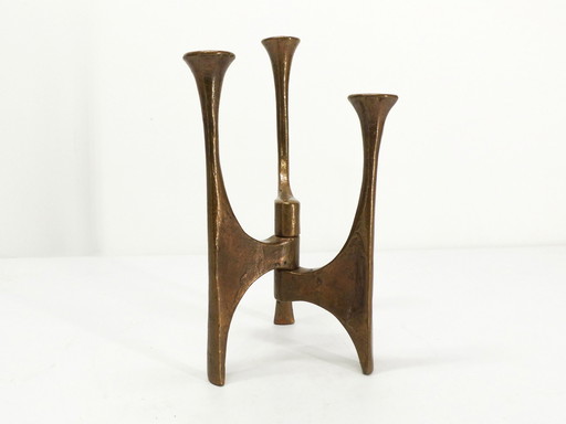 Brutalist Bronze Tripod Candlestick Michael Harjes 1960