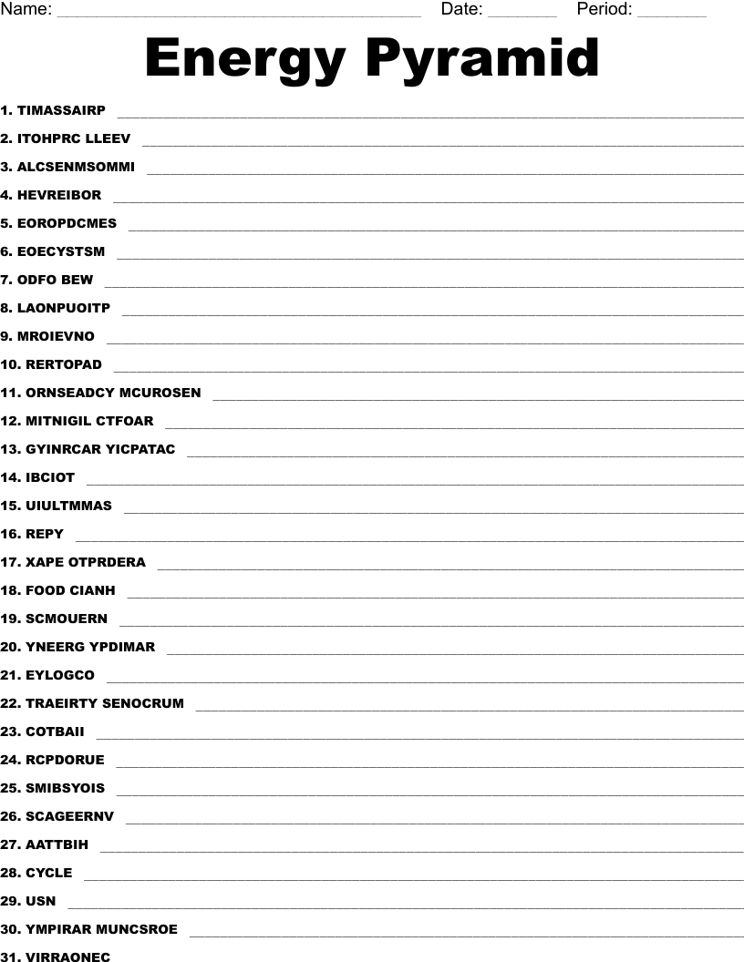 Energy Pyramid Word Scramble