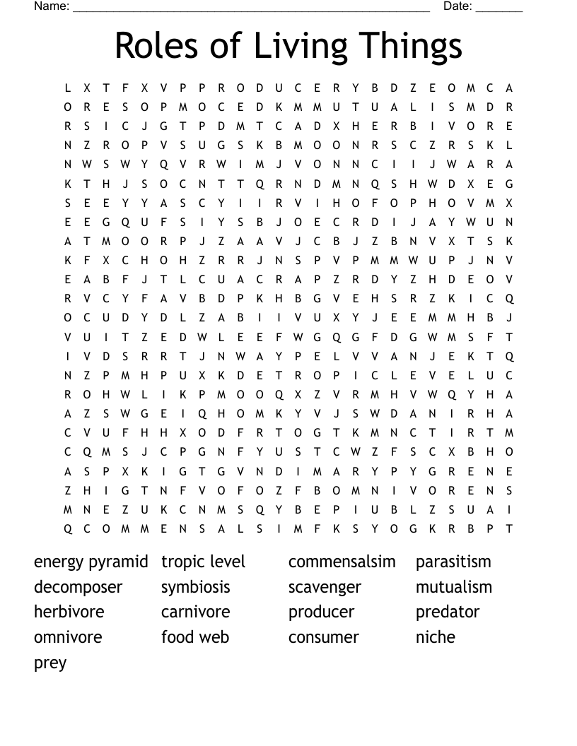 Roles of Living Things Word Search