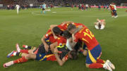 Spain players celebrate after defeating England in the 2024 Euro final