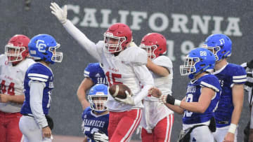 Trey Cosnowski signals Orchard Lake St. Mary's recovered a fumble against Catholic Central. Detroit Catholic Central falls to Orchard Lake St. Mary's 13-0 in the Catholic League Bishop Championship on Oct. 26 at Eastern Michigan.

Trey Cosnowski Signals His Team Recovering Football On Cc Fumble