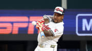 American League third baseman Jose Ramirez of the Cleveland Guardians (11) competes during the 2024 Home Run Derby at Globe Life Field on July 15.