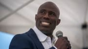 Former Denver Broncos running back and NFL Hall of Fame member Terrell Davis speaks at the 2022 Connect Conference at Encompass Technologies in Fort Collins on Thursday, June 9, 2022.