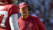 Alabama head coach Kalen DeBoer coaches his team during the A-Day scrimmage at Bryant-Denny Stadium. 