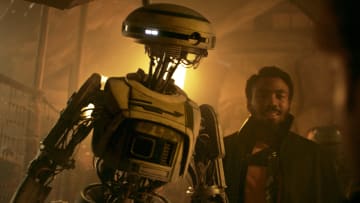 Donald Glover is Lando Calrissian and Phoebe Waller-Bridge is L3-37 in SOLO: A STAR WARS STORY.