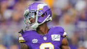 Minnesota Vikings wide receiver Jordan Addison (3) warms up before a game against the Tampa Bay Buccaneers