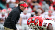 Dec 30, 2023; Miami Gardens, FL, USA; Georgia Bulldogs head coach Kirby Smart before the 2023 Orange Bowl against the Florida State Seminoles at Hard Rock Stadium. Mandatory Credit: Nathan Ray Seebeck-USA TODAY Sports