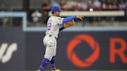 New York Mets shortstop Francisco Lindor (12) throws Toronto Blue Jays right fielder George Springer (not pictured) out at first base during the first inning at Rogers Centre on Sept 9.