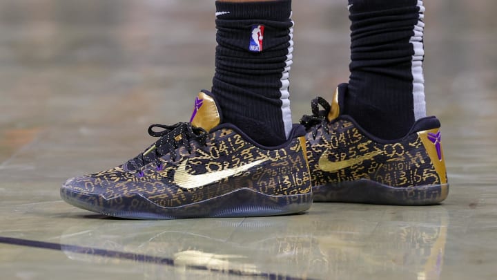 Feb 10, 2024; Orlando, Florida, USA; A detailed view of the shoes worn by Chicago Bulls forward DeMar DeRozan (11) during the game against the Orlando Magic at KIA Center. Mandatory Credit: Mike Watters-USA TODAY Sports