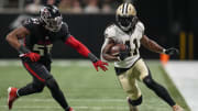 New Orleans Saints running back Alvin Kamara (41) runs against the Atlanta Falcons