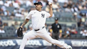 Sep 1, 2024; Bronx, New York, USA;  New York Yankees starting pitcher Nestor Cortes (65) pitches in the first inning against the St. Louis Cardinals at Yankee Stadium. Mandatory Credit: Wendell Cruz-Imagn Images