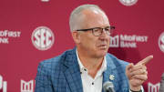 SEC commissioner Greg Sankey talks during a press conference before a celebration for Oklahoma joining the Southeastern Conference in Norman, Okla., Monday, July 1, 2024.