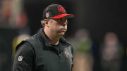 Dec 24, 2023; Atlanta, Georgia, USA; Atlanta Falcons head coach Arthur Smith shown on the field after the game against the Indianapolis Colts at Mercedes-Benz Stadium. Mandatory Credit: Dale Zanine-USA TODAY Sports